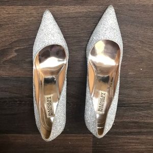 Silver Glitter 3in pointy toe high heel.